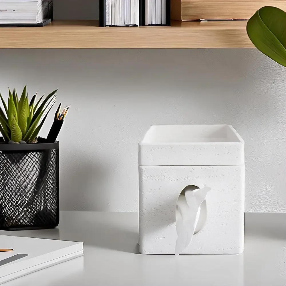 Hymmah Tray Tissue Box Cover Holder Unique Cube Design Tissue Dispenser-White